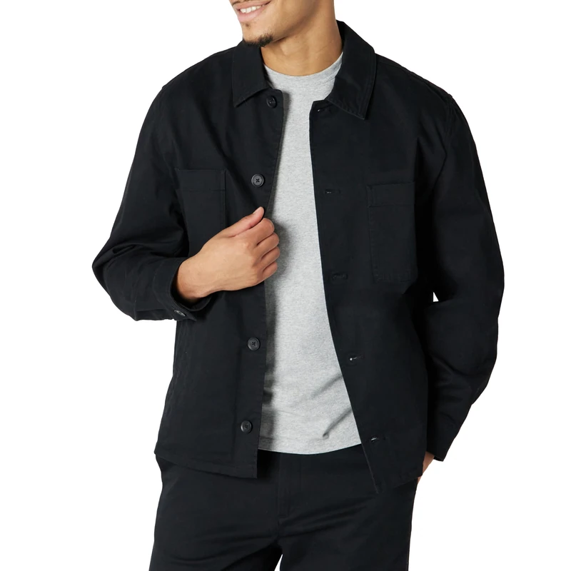 Amazon Essentials Men's Relaxed-Fit Stretch Cotton Utility Jacket, Black, S