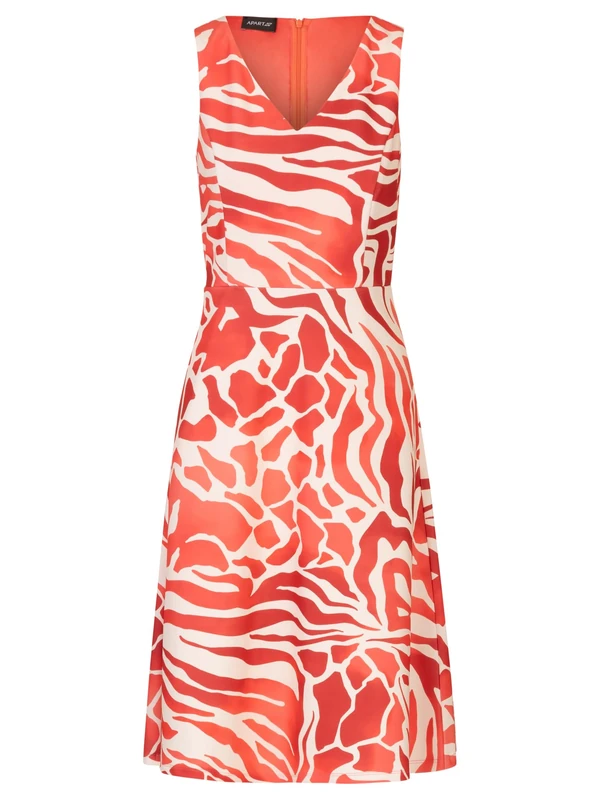 APART Fashion Women's Apart Kurzes Kleid aus Jersey-Stoff Allover mit Dress, Coral Multicoloured, 14