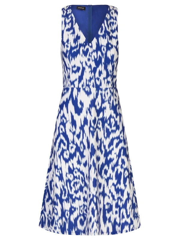APART Fashion Women's Apart Kurzes Kleid aus Jersey-Stoff Allover mit Dress, Royal Blue-Cream, 20