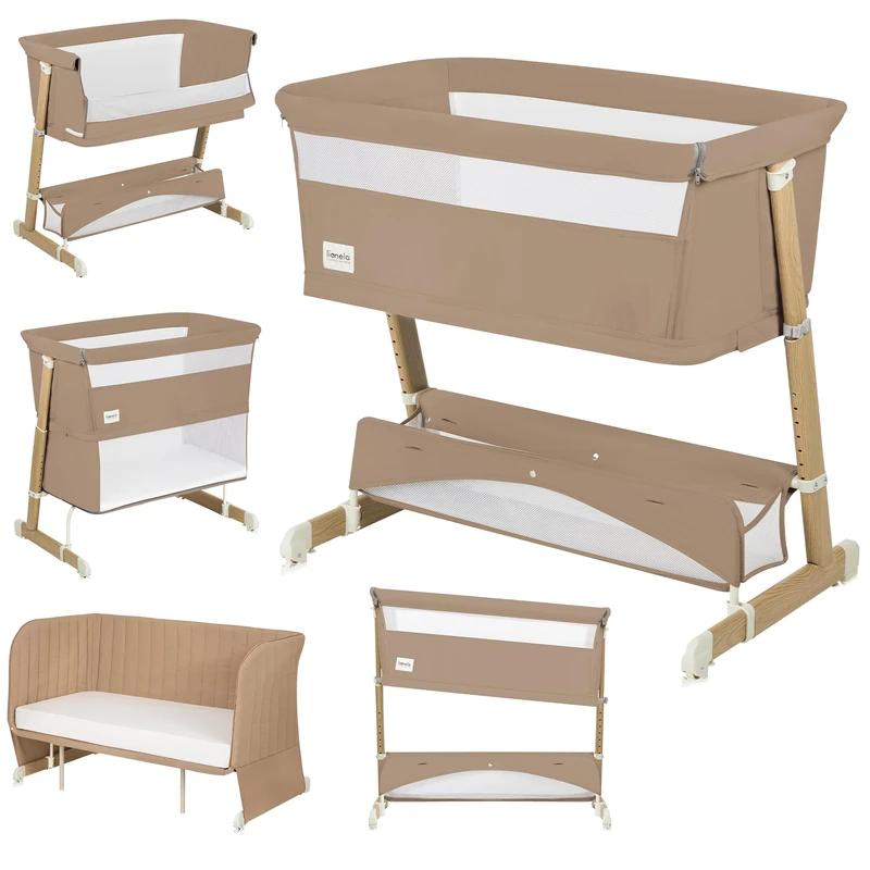 Lionelo THOMI PLUS 5-in-1 Convertible Baby Cot, Co-Sleeper Crib, Playpen, Toddler Bed & Kids Sofa, Up to 4 Years, Adjustable Height, Breathable Mesh Sides, 2 Mattresses, Storage Basket Washable Covers