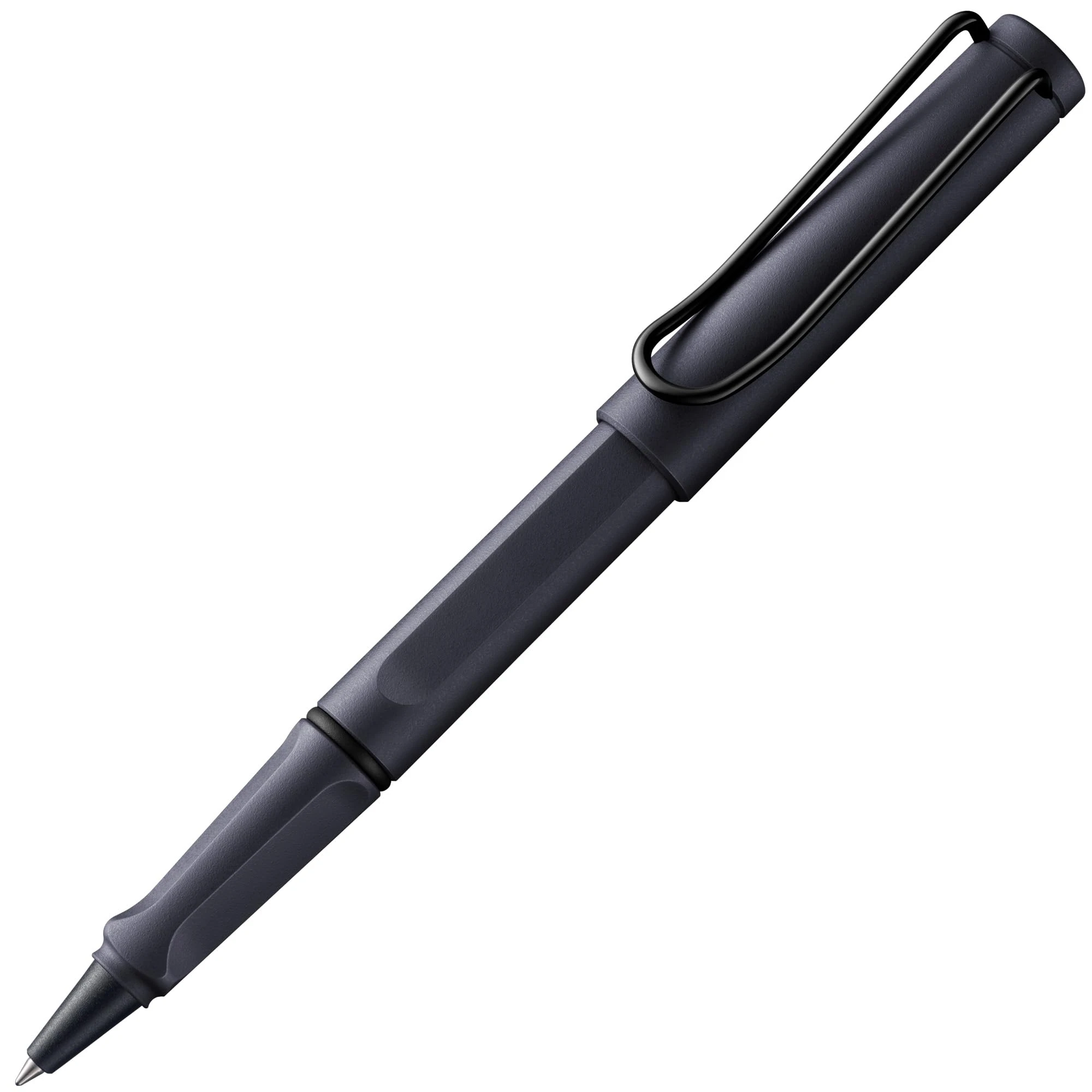 Lamy Safari Steel Black Rollerball Pen - Timeless Classic Pen with Ergonomic Grip & M Line Width - Robust ASA Plastic Housing - with M 63 Rollerball Refill in Blue