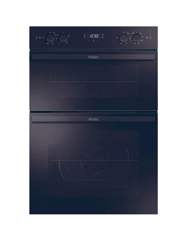 Haier HWO9M2M5B 90cm BI Double, multifunction main, static top oven, A, A energy rating, catalytic liners, hydro easy clean, soft close door - Black, 88.5 x 59.5 x 56.8 cm - Image 1