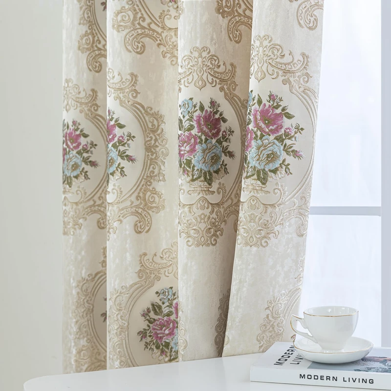Loom and Mill Luxury Jacquard Curtains for Bedroom Living Room, Pearly Beige Floral Damask Curtains 2 Panels with Tiebacks, Elegant Window Curtain for Banquet Party Decor(42”Wx63”L, 2 Panels)