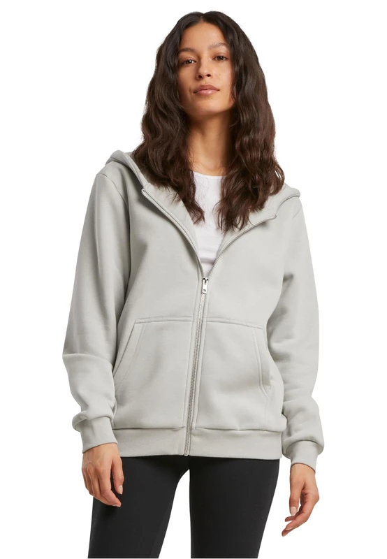Build your Brand Women's Fluffy Zip Hoody, Cosy Hooded Jacket in Relaxed Fit, Basic for Everyday and Leisure, Light asphalt, 4XL