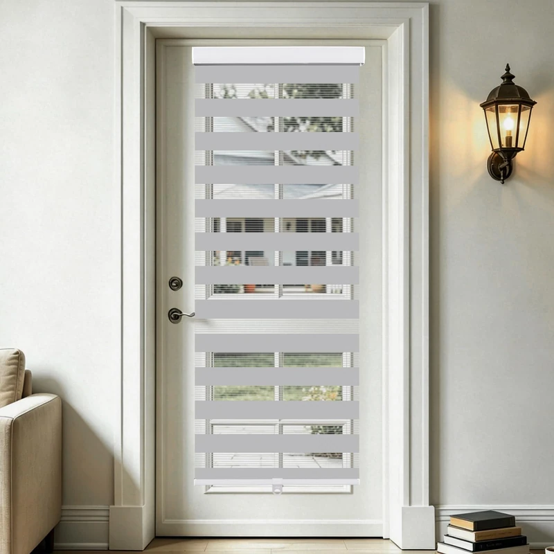 SEEYE Cordless Zebra Blinds for Window & French Door, Free-Stop Roller Window Shades with Valance, 36" W x 90" H, Light Filtering Sheer Blinds & Shades, Easy to Install, Gray