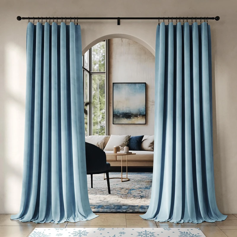 Beauoop Lake Blue Velvet Curtains 84 Inches Long 2 Panels for Bedroom Living Room Soft Luxury Room Darkening Thermal Insulated Soundproof Rod Pocket Window Treatments Drapes, 52X84 Set of 2