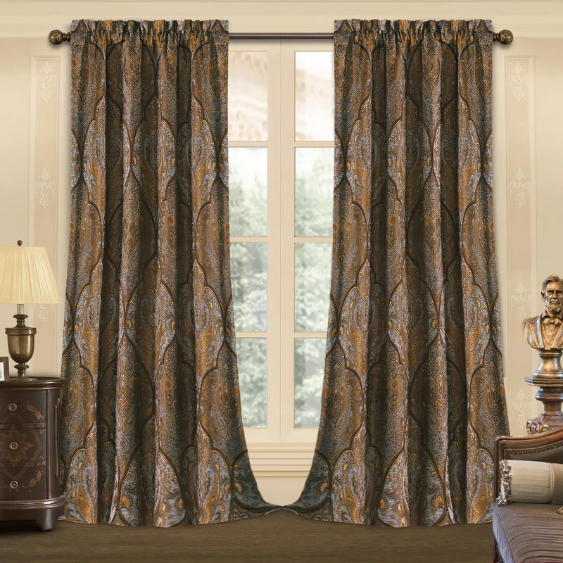 Loom and Mill Luxury Jacquard Curtains for Bedroom, Classic Antique Lined Damask Curtains 2 Panels with Tiebacks, Bronze Gold Window Curtain for Living Room Holiday Banquet Decor(52Wx108L, 2 Panels)