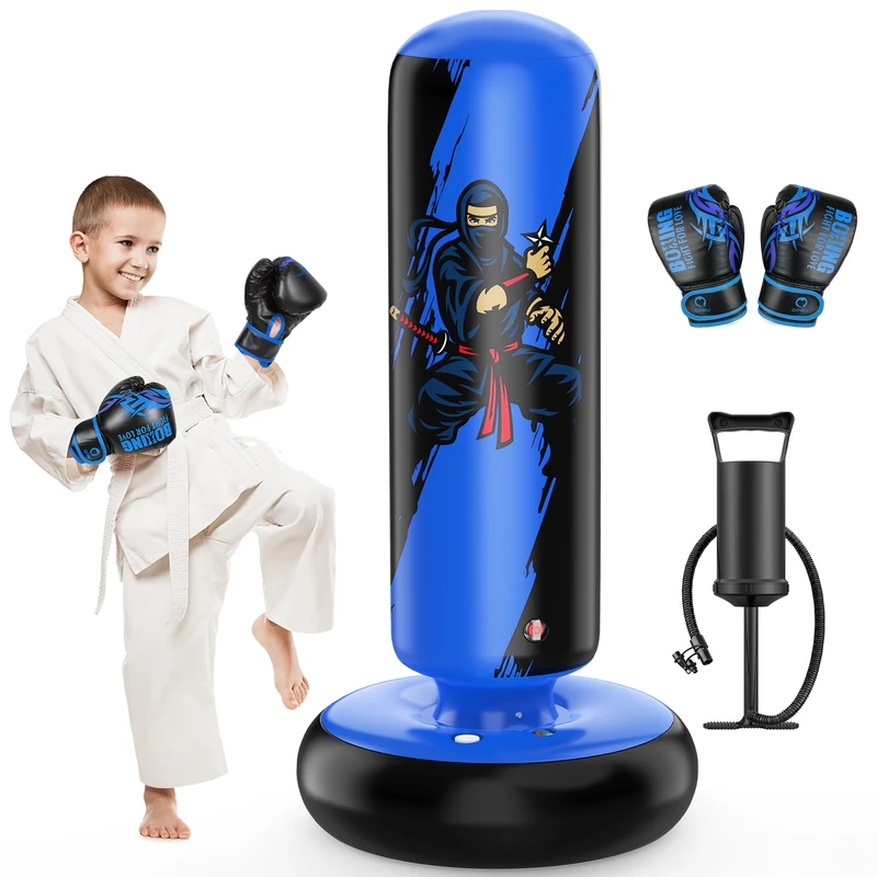 QPAU Inflatable Kids Punching Bag, 66 Inch Stable Boxing Bag with Boxing Gloves, Punch Bag Dinosaur Toy & Gifts for Boys Girls Age 3-8, Set for Practicing Karate, Taekwondo, MMA - Image 1