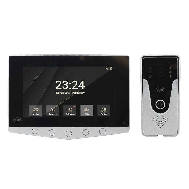 PNI DF780 Video Intercom with 1 Monitor, 7 Inch 1080p Touchscreen, Card Slot, IP65 Supports Serial Connection of 4 Monitors, 2 External Units and 2 CCTV Cameras