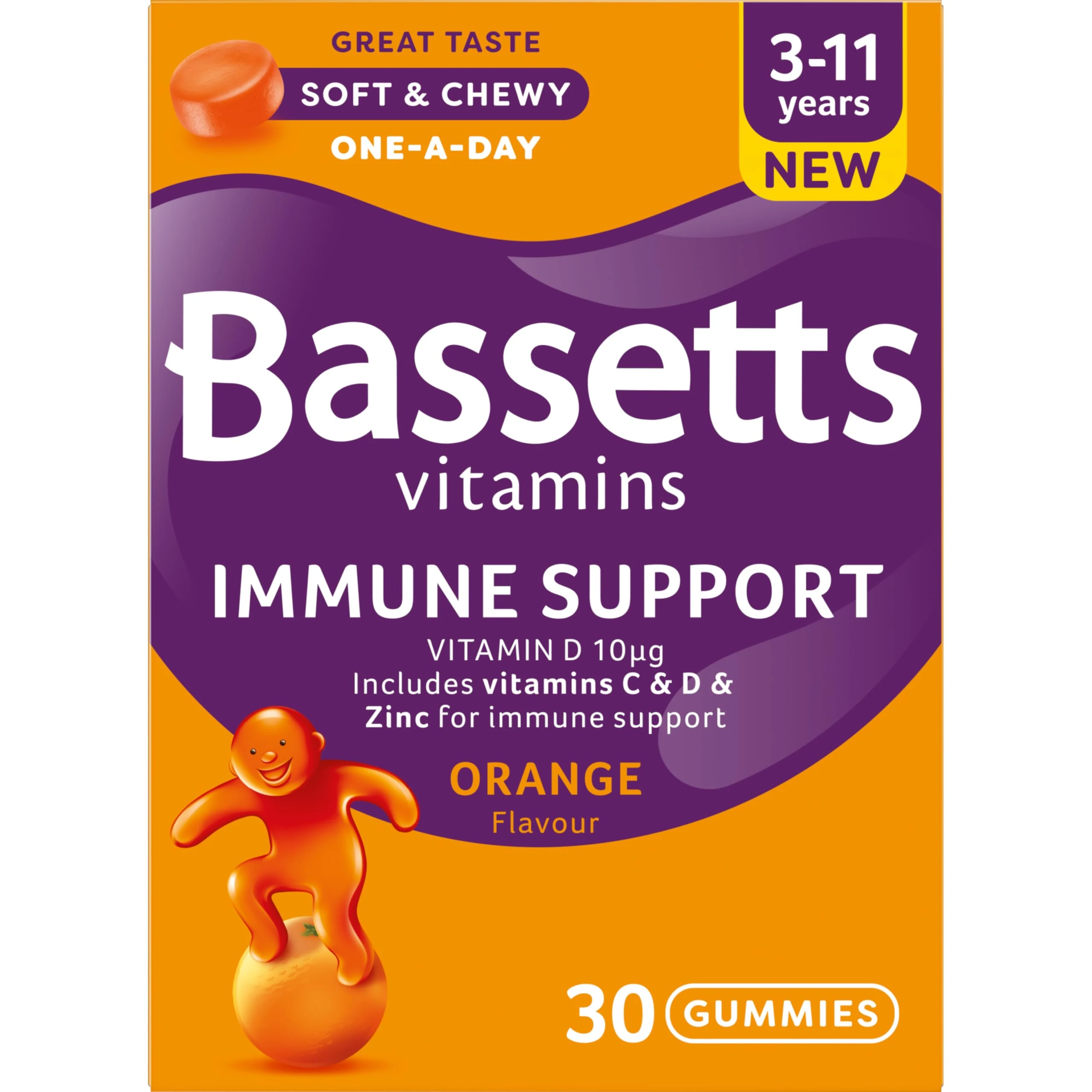 Bassetts Vitamins 3-11 Years Orange Flavour Immune Support 30 Gummies