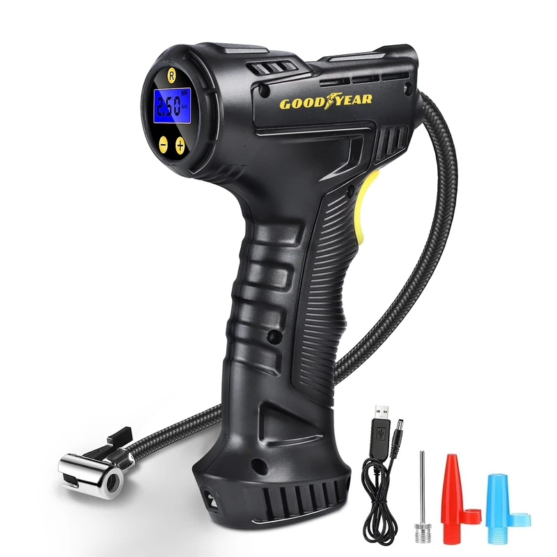 Goodyear Heavy Duty Pro Tyre Inflator - Efficient Power Supply of 12V | Effective Compression| Max Pressure: 100PSI | Max duty cycle| Flexible Reach, Durable Construction| Ideal for Cars, Trucks, SUVs