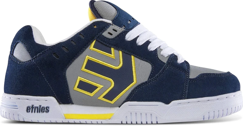 Etnies Faze– Classic Skate Heritage Style with on-Trend Puffy Look, Reinforced Cupsole, Cushioned Fit, Everyday Sneakers with bite Navy Grey Yellow
