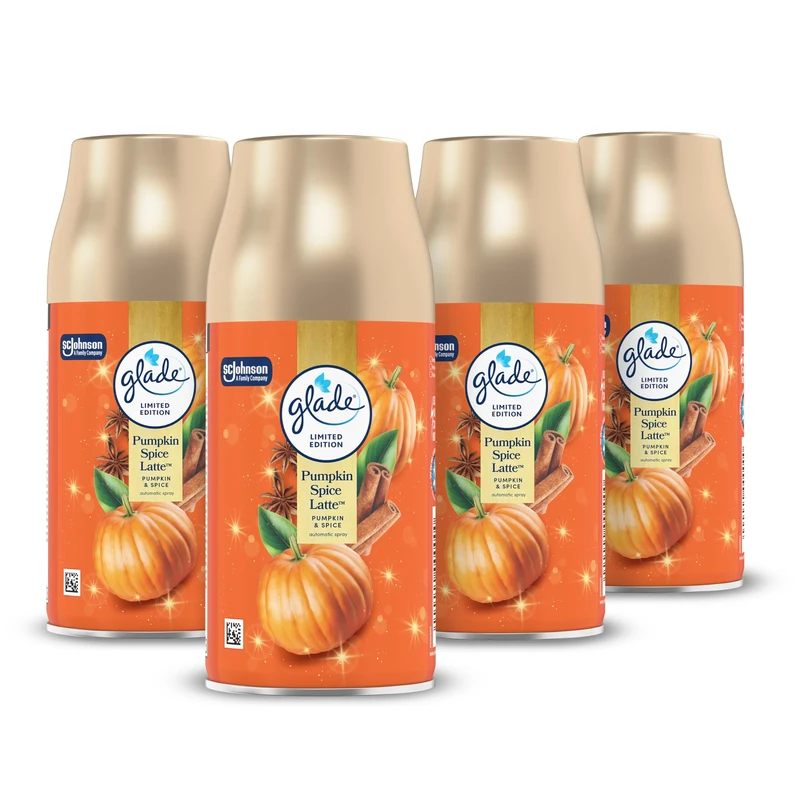 Glade Automatic Air Freshener Refills, Room Spray & Odour Eliminator for Home, Long-lasting Fragrance Infused with Essential Oils, Pumpkin Spice Latte, Pack of 4 (4 x 269ml)