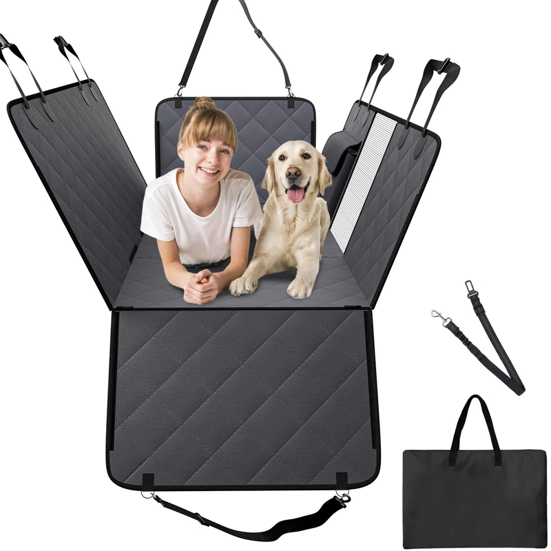 VEVOR Back Seat Extender for Dogs,Dog Hammock for Car Back seat,Waterproof Hard Bottom Dog Car Seat Cover for Back Seat 54"x24",Supports 400lbs with Mesh Window and Storage Pocket for Car, SUV