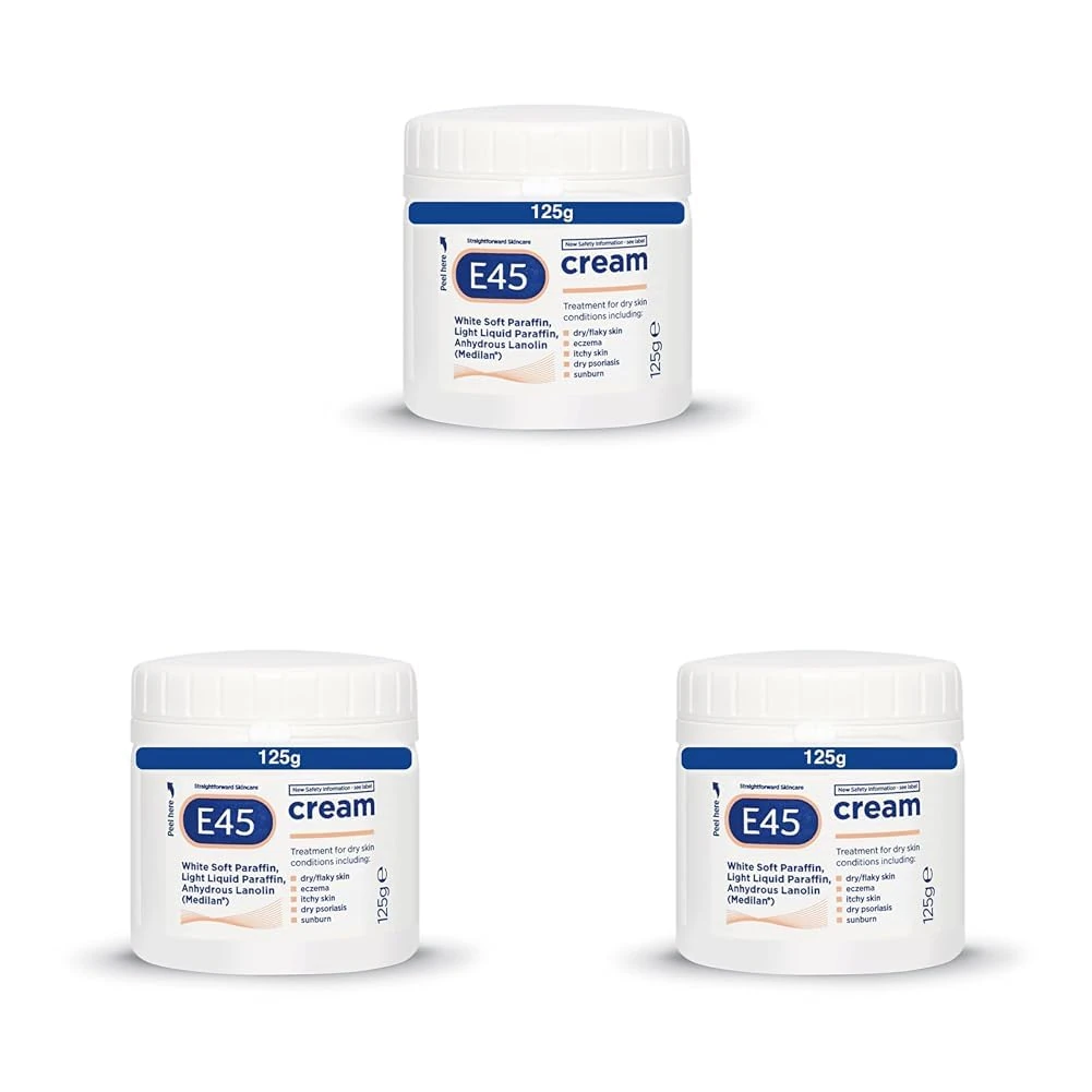 E45 Cream 125 g – Moisturiser for Dry Skin and Sensitive Skin - Emollient Body Cream to Soothe Dry and Irritated Skin - Itchy Skin, Eczema Cream - Perfume-Free Face Cream and Non-Greasy Hand Cream