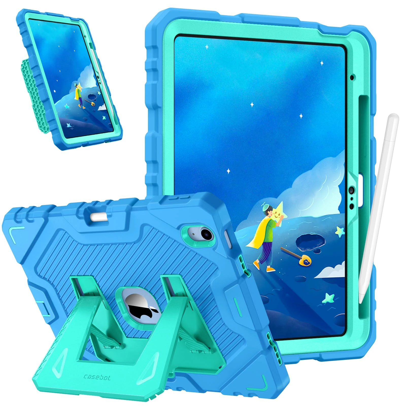 FINTIE Kids Case for iPad (A16) 11th Generation 11 Inch (2025), iPad 10th Generation 10.9 Inch (2022), Fully-Body Rugged Heavy Duty Shockproof Kiddie Case Built-in Stand for Boys & Girls, Blue