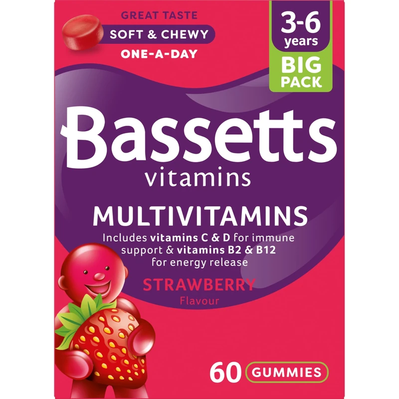 Bassetts Vitamins 3-6 Years Strawberry Flavour Multivitamins 60 Gummies