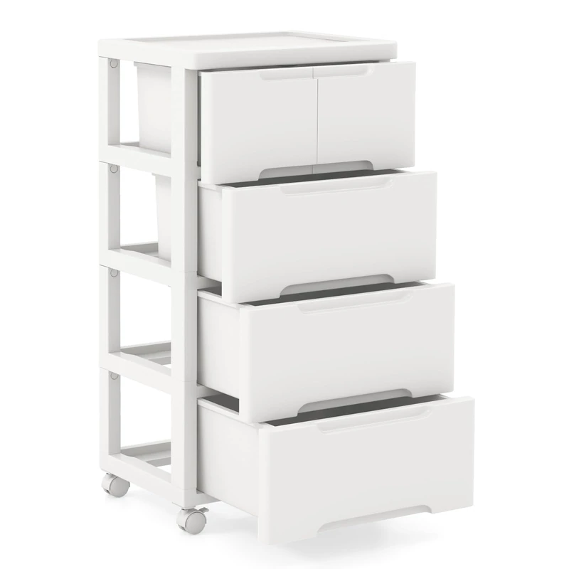 CASART Chest of Drawers, 4/5/6 Tiers Mobile Storage Dresser Cabinet Tower Unit with Wheels, Plastic Storage Chest Utility Storage Drawers for Bedroom Living Room Kitchen Bathroom (4-Tier)