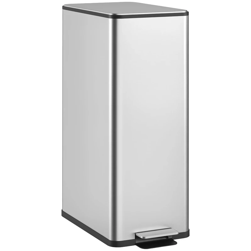HOMCOM 20L Kitchen Trash Can Stainless Steel Pedal Bin with Soft Close Lid, Compact with Removable Inner Bucket, 21.5L x 37.2W x 57H cm