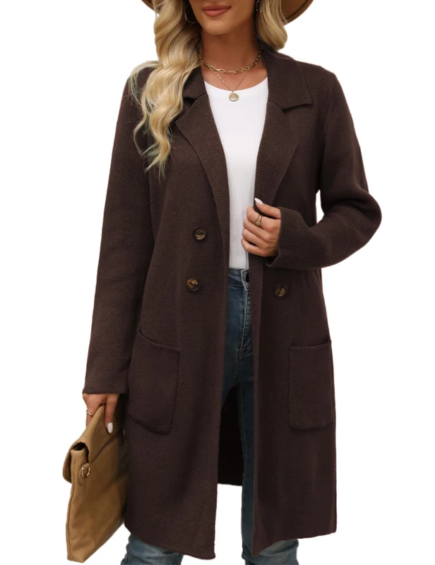 CiCiBird Women Fall Long Cardigan Sweater Trendy Knit Jacket Coat Dressy Blazer Coatigan, Pure Coffee, XL
