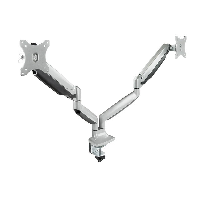 Swivel & Tilt Dual Arm Table Display Stand - Fits 13" to 32" Screens, Silver Finish - Image 1