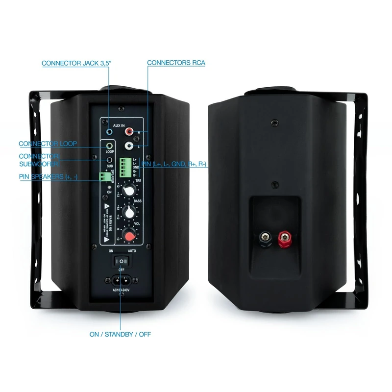 The TQOWS-01B black wall powered speakers are ideal for home or commercial sound systems, offering superior audio quality and easy installation.