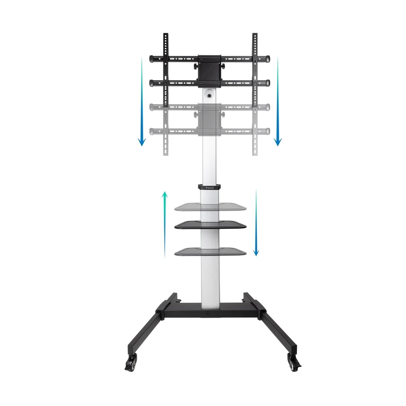 "Hera" Rolling TV Floor Stand, Adjustable in Landscape or Portrait Orientation, Fits Screens from 37 to 86 Inches.Ideal for Offices, Homes or Presentations, Provides Mobility