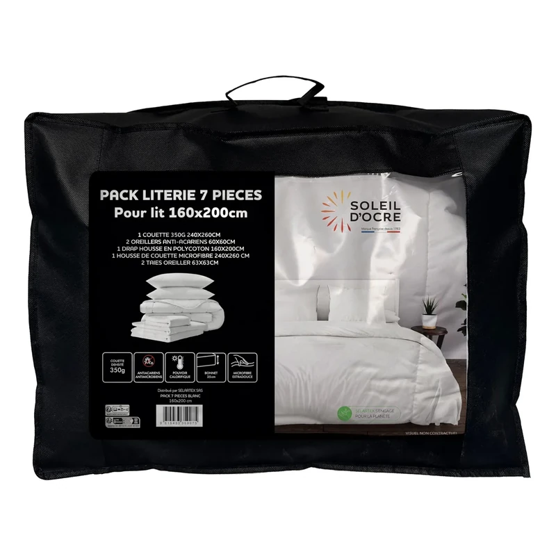 Soleil d'ocre, Boheme 7-Piece Duvet and Bedding Set for Bed 160 x 200 cm White