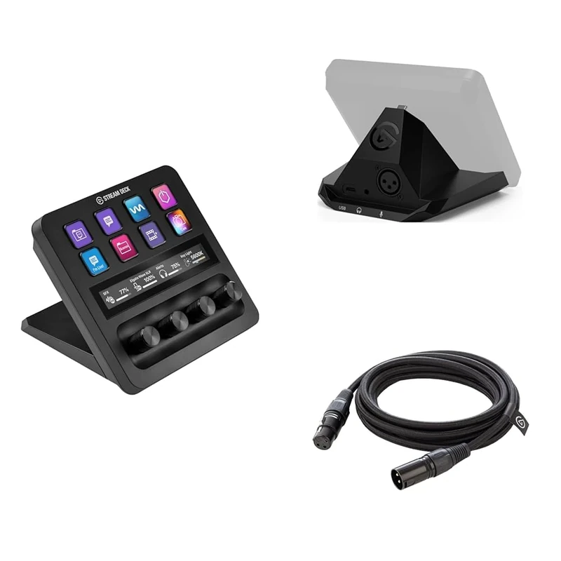 Elgato Stream Deck + - XLR Dock, Microphone Cable Bundle - Audio Mixer, Production Console & Studio Controller - XLR-to-USB Mic Interface, Shielded Cable, Mac/PC
