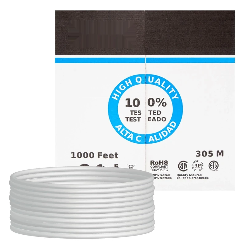 Category 5E FTP Rigid AWG24 Gauge 1000ft Long Network Cable designed for telecommunications and computer networking installations requiring increased protection against inte