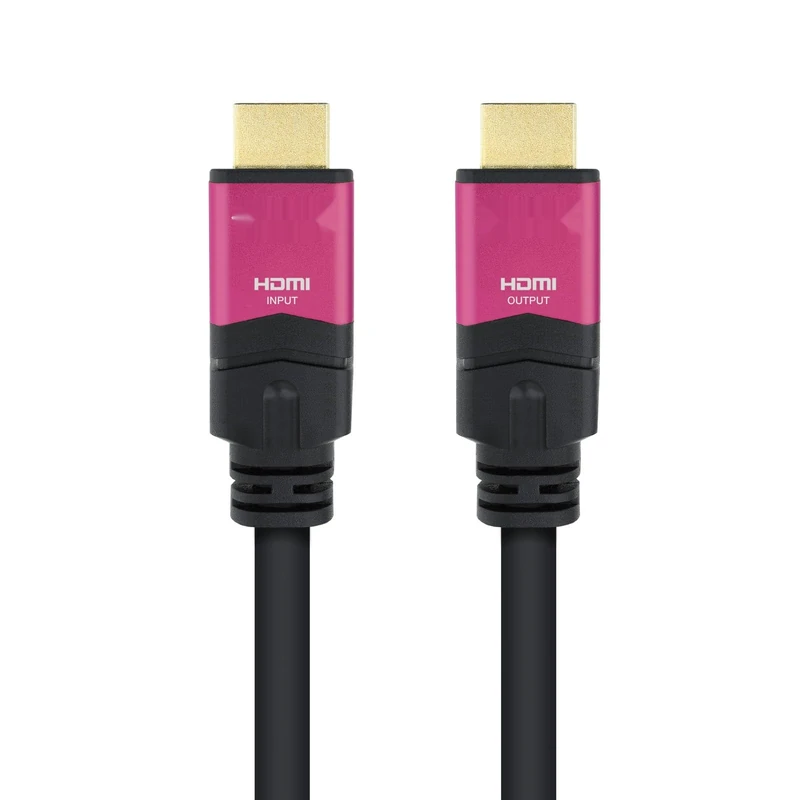 Blendend High quality HDMI 2.0 cable, supports 4K@60Hz and includes a repeater to preserve the signal up to 25 meters. It has a black design and type A male connectors on both ends, perfect for audi