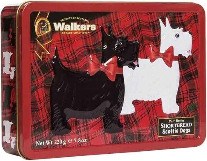 Walker's Shortbread Scottie Dog Shaped Cookies, All-Butter Shortbread, Gift Tin, 220g (Pack of 12)