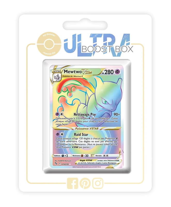 Mewtwo VSTAR 079/078 Shiny Rainbow - my-booster X Épée et Bouclier 10.5 Pokémon GO - Box of 10 Pokemon French Cards