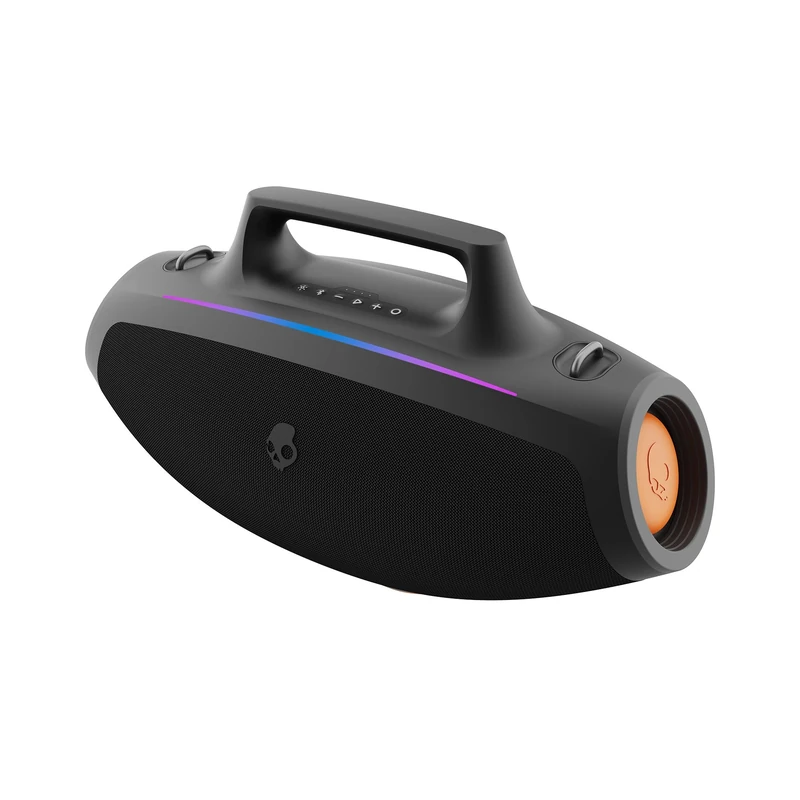 Skullcandy Barrel Wireless Bluetooth Portable Boombox Party Speaker, IPX5 Water-Resistant, 12 Hour Battery, True Wireless Stereo with LED Light Show and Carrying Strap - Black