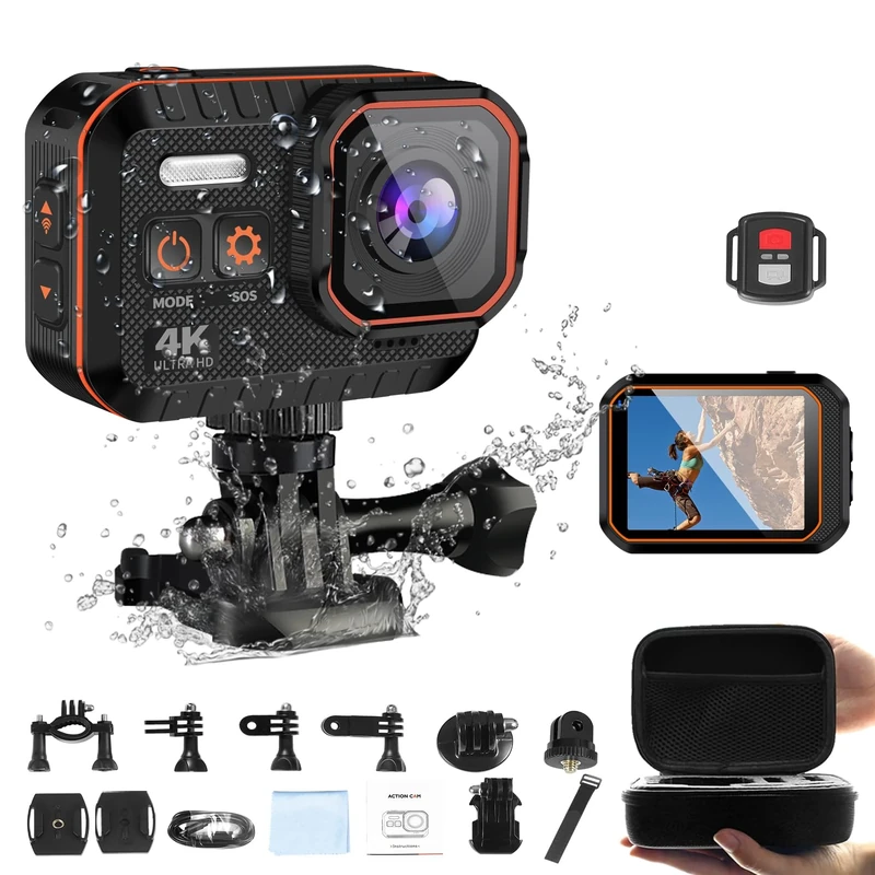 Novzzovaz Action Cam 4K Mini WiFi Sports Waterproof IPX8 Underwater Helmet Camera with Mount 170 Wide Angle