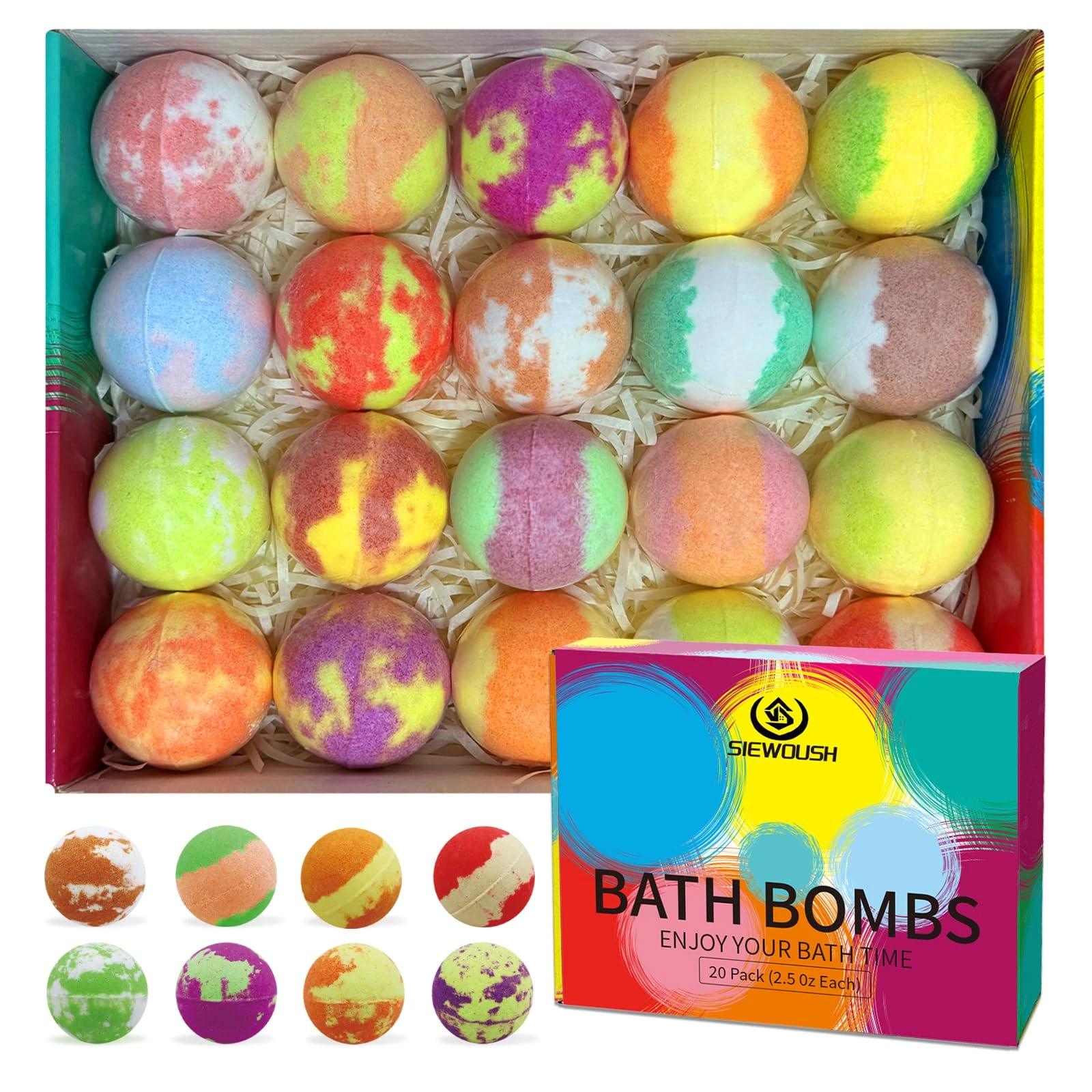 Bath Bombs Gift Set for Kids - 20Pcs Bubble Bathbombs with Natural and Organic Ingredients for Women, Home Spa Fizzes Bath Balls to Moisturize Skin for Christmas for Lover, Girls and Boys