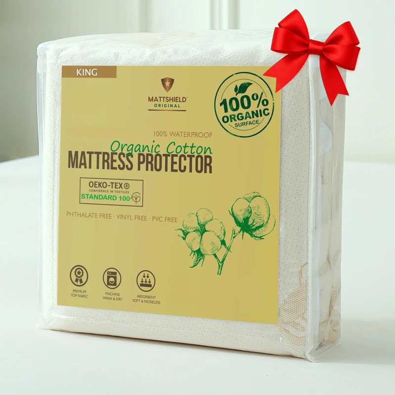 Deluxe Waterproof Organic Mattress Protector - Certified Organic Cotton Breathable Mattress Pad Cover - New 280 GSM Comfort - Jersey Cotton Skirt - Fitted Comfort (King)