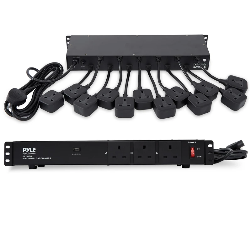 Pyle Multiple Socket Surge Protection, Power Strip with Extension Cable 5 m - 3 Socket with Switch, 16 Hard-Wired Multiple Plugs & USB Distributor, Surge Protection Socket