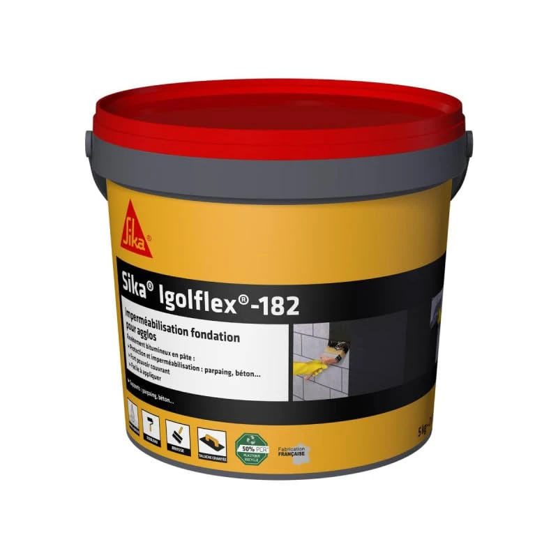 SIKA - Bituminous paste coating - SIKA Igolflex-182, Black - For waterproofing and protecting foundation walls - Ready to use - High covering power - Easy application - 5 kg - Image 1