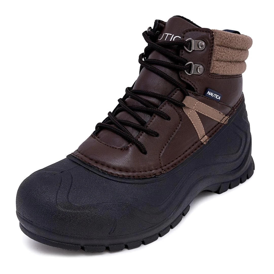 Nautica Mens Duck Boots Waterproof Shell Insulated Snow & Rain Boot -Lace-Up Winter Shoe- Channing (Wide/Medium Width), Chocolate-toyon Mid, 12