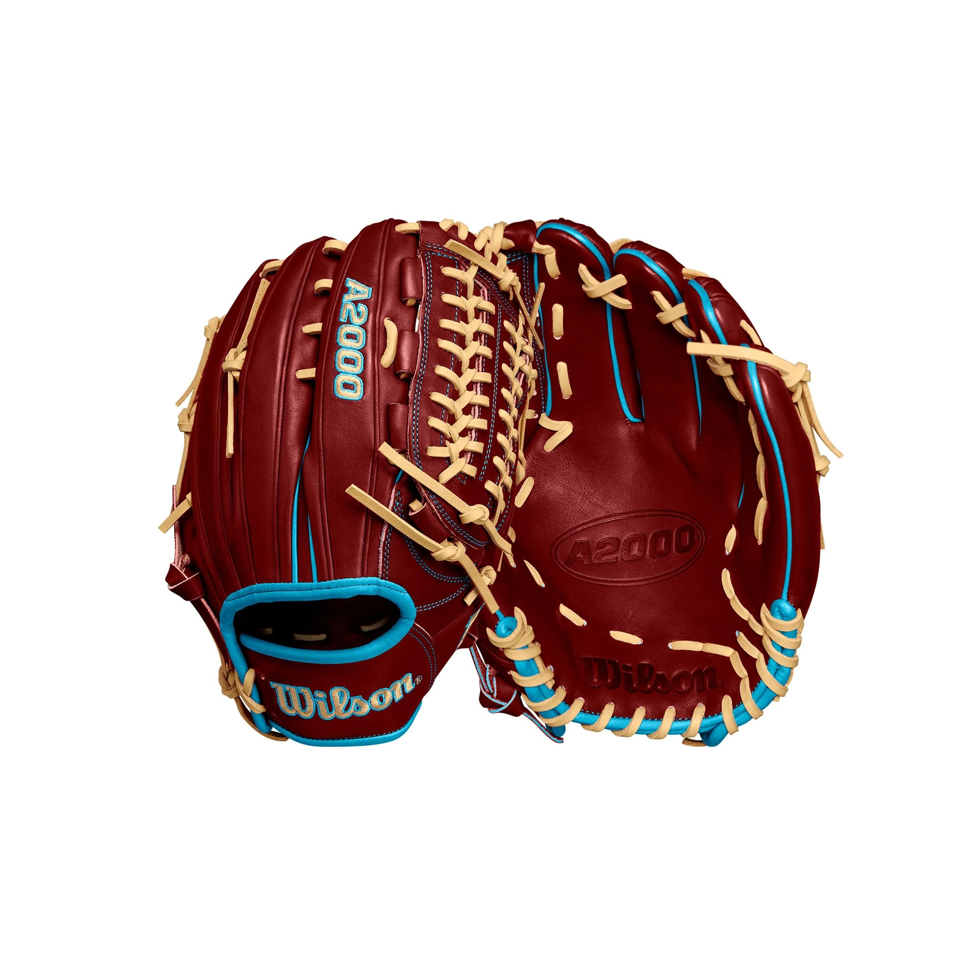Wilson Winter 2024 A2000 D33 Baseball Pitcher Glove 11.75" Brick/Tropical Blue/X/Blonde, Left Handed