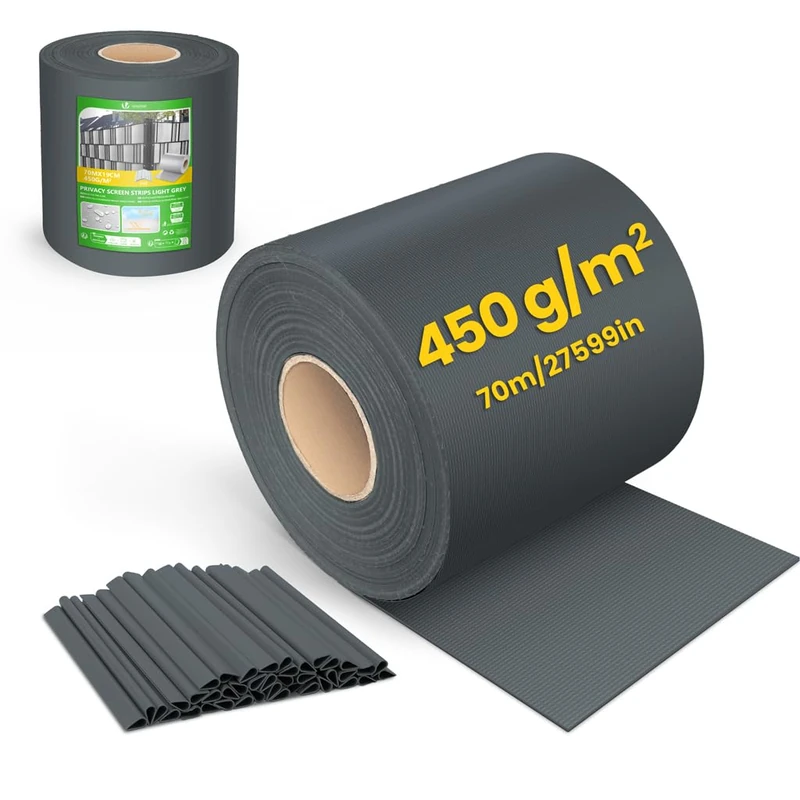 VOUNOT® PVC Privacy Screen Strips 450 g/m² Garden Privacy Fence Screen 70m x 19cm Double Rod Mats with 40 Clips for Deck, Patio, Balcony, Anthracite - Image 1