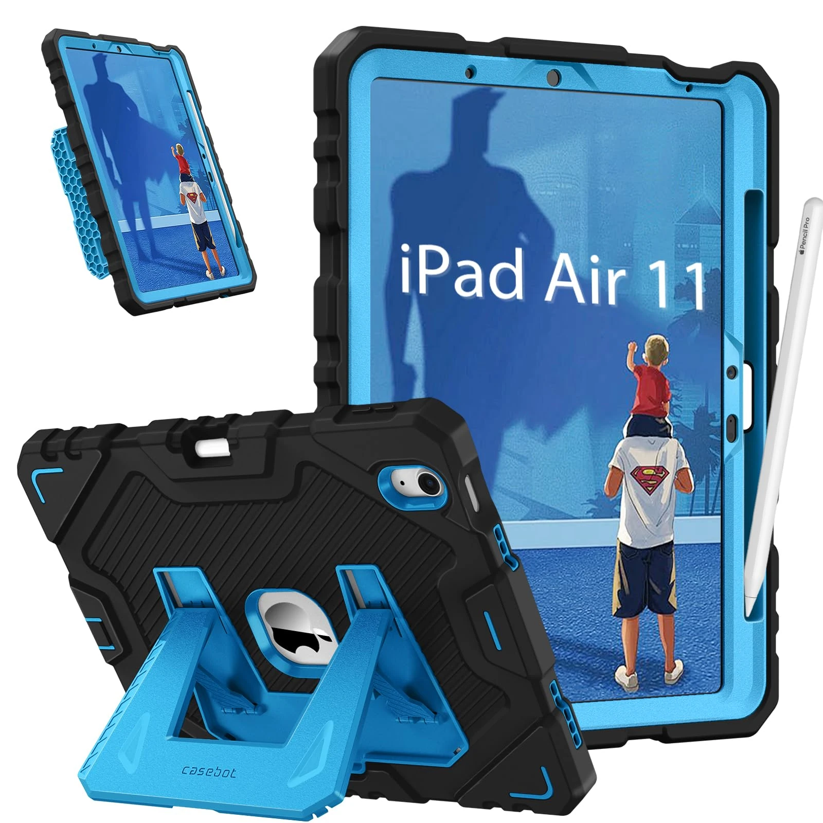 FINTIE Case for iPad Air 11 inch (2025/2024) M3/M2 [NOT for 2025 iPad 11 A16], Fully-Body Rugged Heavy Duty Shockproof Protective Case with Built-in Stand for Kids Boys & Girls, Black+Blue
