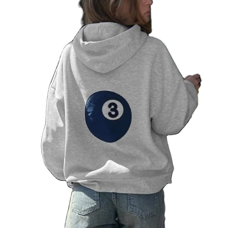 Y2K Printed Hoodie Pullover Sweatshirt for Women, Retro Goblet Graphic Hooded Sweatshirt, Drawstring Pocket Hoodie Spring Streetwear, gray, S