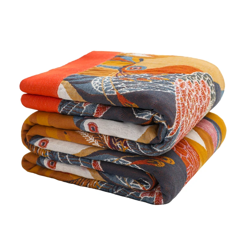 VANJOROY Boho Large Throw Blanket, 100% Organic Muslin Cotton Breathable Soft Bed Throw - Floral Bird Farmhouse Decor Blanket for Sofa Couch Chair Quilt and Gift. 80" x 90"- Colorful