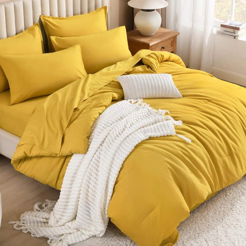 Litanika King Comforter Set with Sheets - 7 Pieces Solid Bed in a Bag