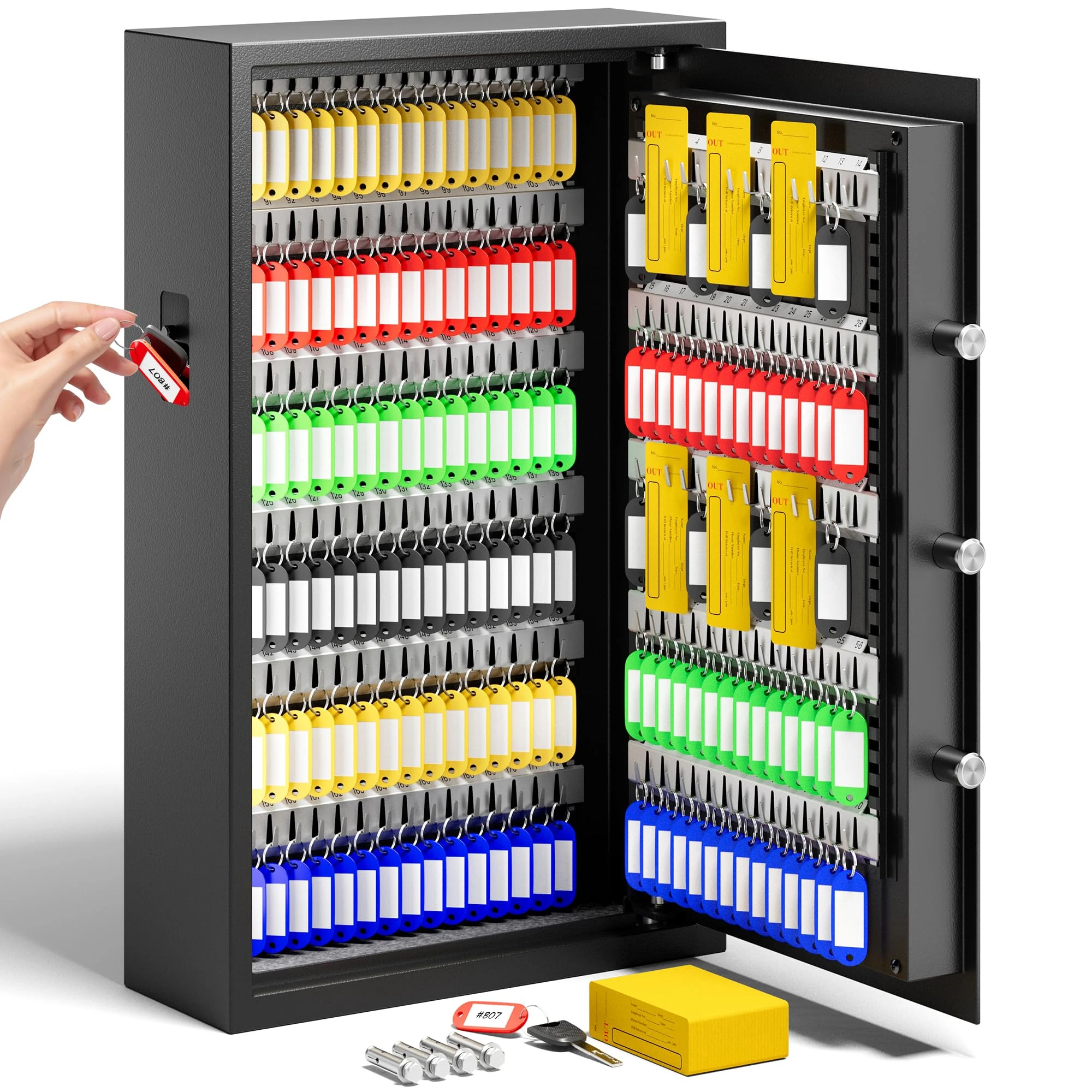 KornerBatl 170 Keys Electronic Key Lock Box with Anti-Theft Deposit Slot & Out Tags, Key Cabinet Wall Mount with Code for Home Office