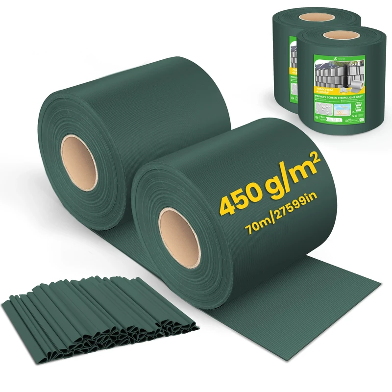 VOUNOT® PVC Privacy Screen Strips 450 g/m² Garden Privacy Fence Screen 140m x 19cm Double Rod Mats with 80 Clips for Deck, Patio, Balcony, Green