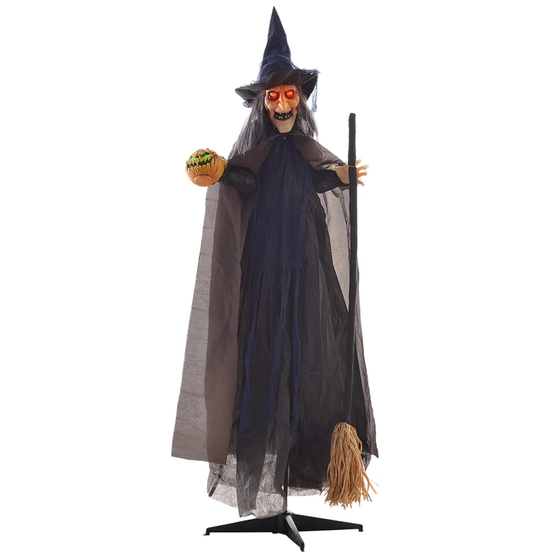 HOMCOM 190cm 75" Witch with Broomstick Outdoor Halloween Decoration