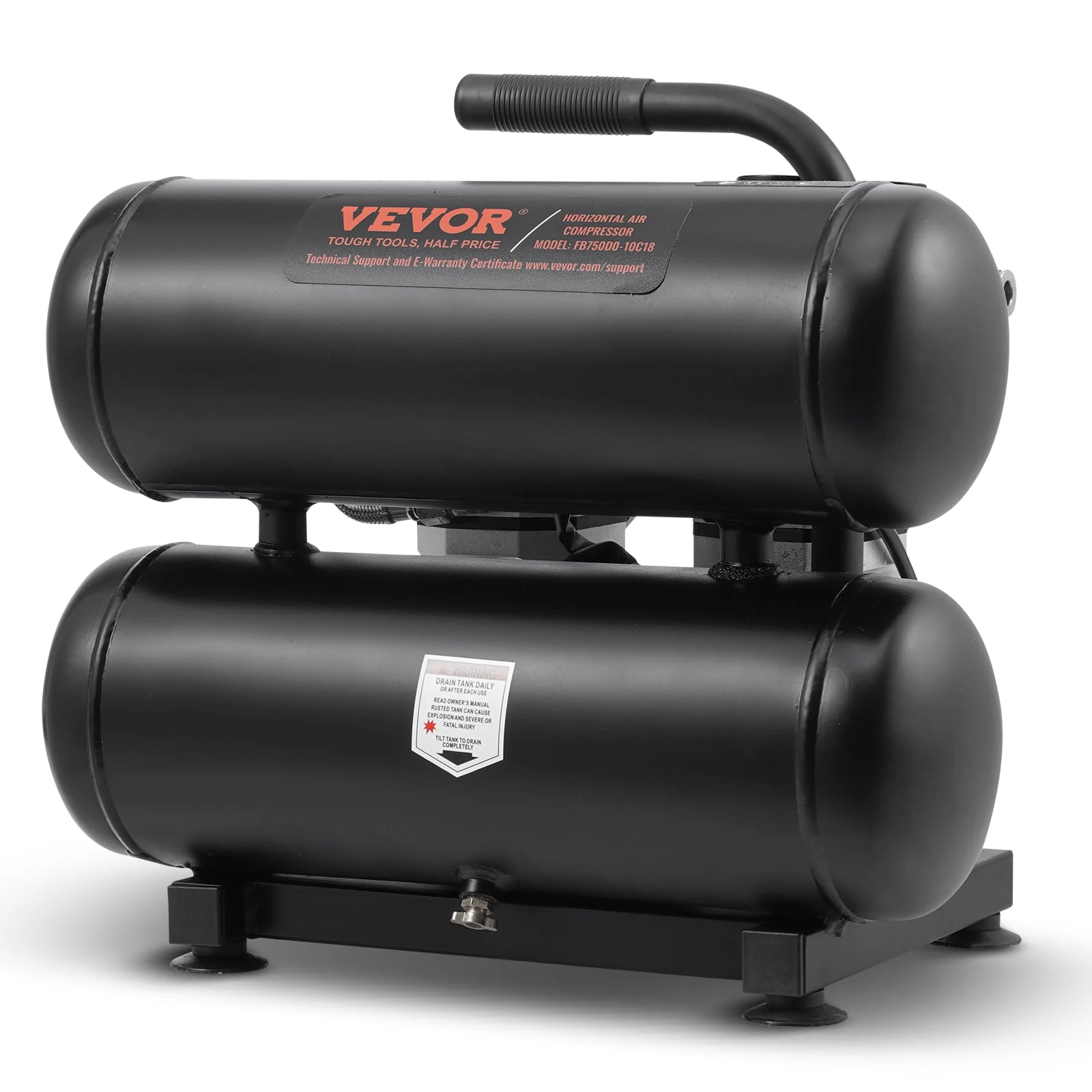 VEVOR Portable Air Compressor Ultra-Quiet 80 dB 18 L Steel Tank Oil Free 1 HP 2.0 CFM at 90 PSI and Maximum Pressure 120 PSI for Car Repair 490 x 360 x 440 mm